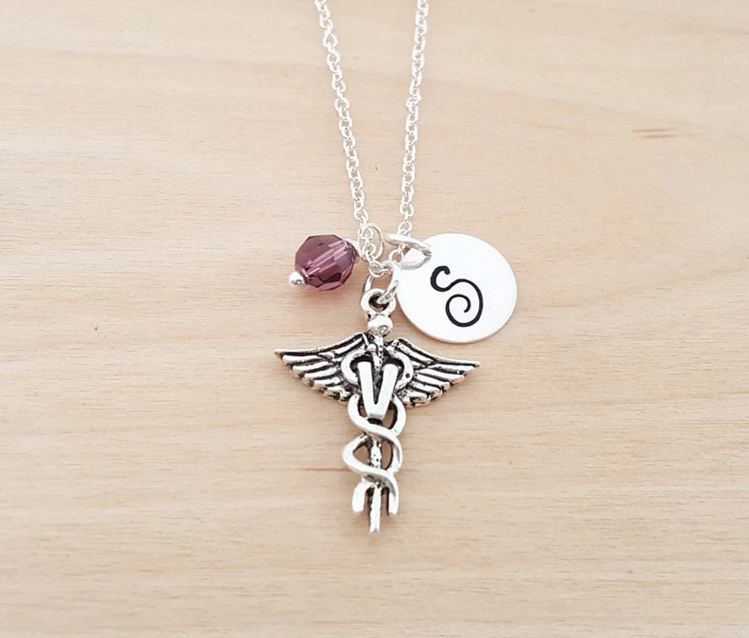 Personalized Veterinarian Necklace – Sterling Silver Chain with Birthstone & Initial