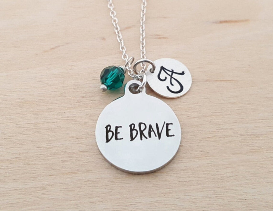 Be Brave Necklace – Sterling Silver with Birthstone & Initial Charm