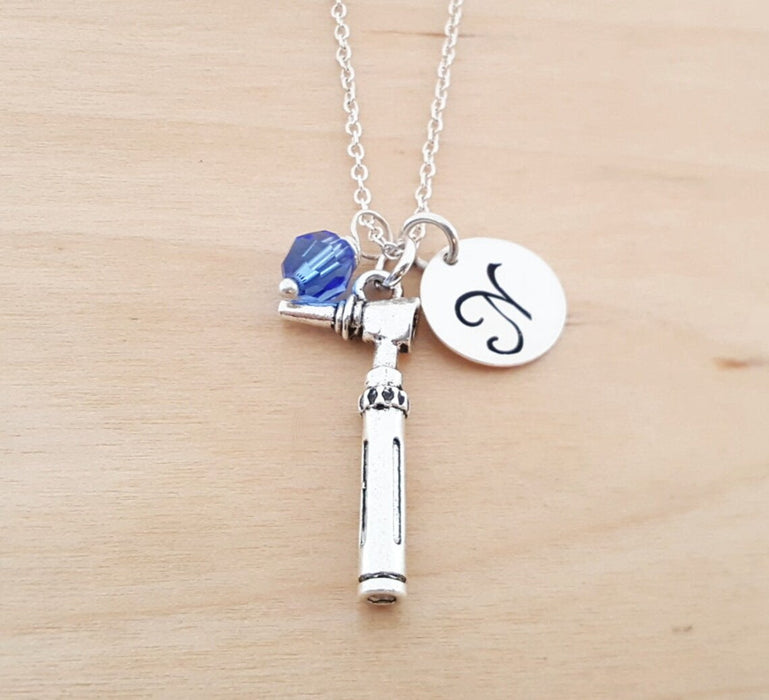 Otoscope Necklace – Sterling Silver with Birthstone & Initial Charm