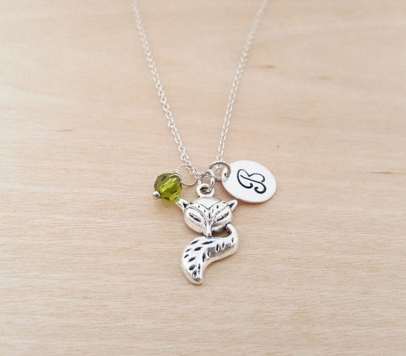 Fox Necklace – Sterling Silver with Birthstone & Initial Charm