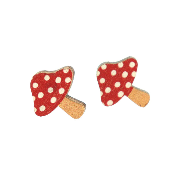 🍄 Charming Red Mushroom Wood Stud Earrings 🍄
