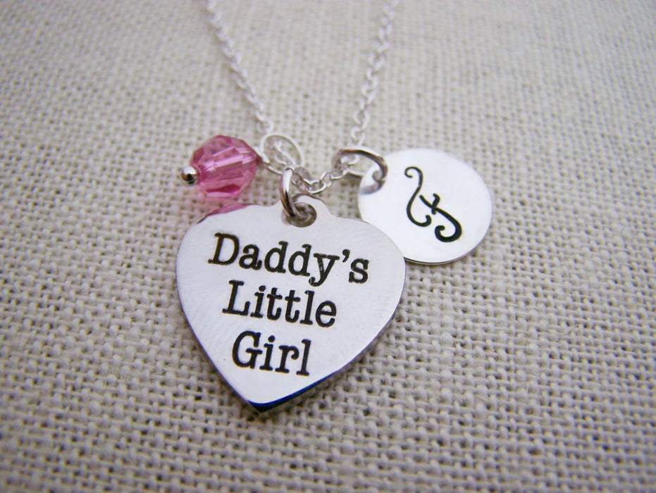 Daddy’s Little Girl Necklace – Sterling Silver with Birthstone & Initial Charm