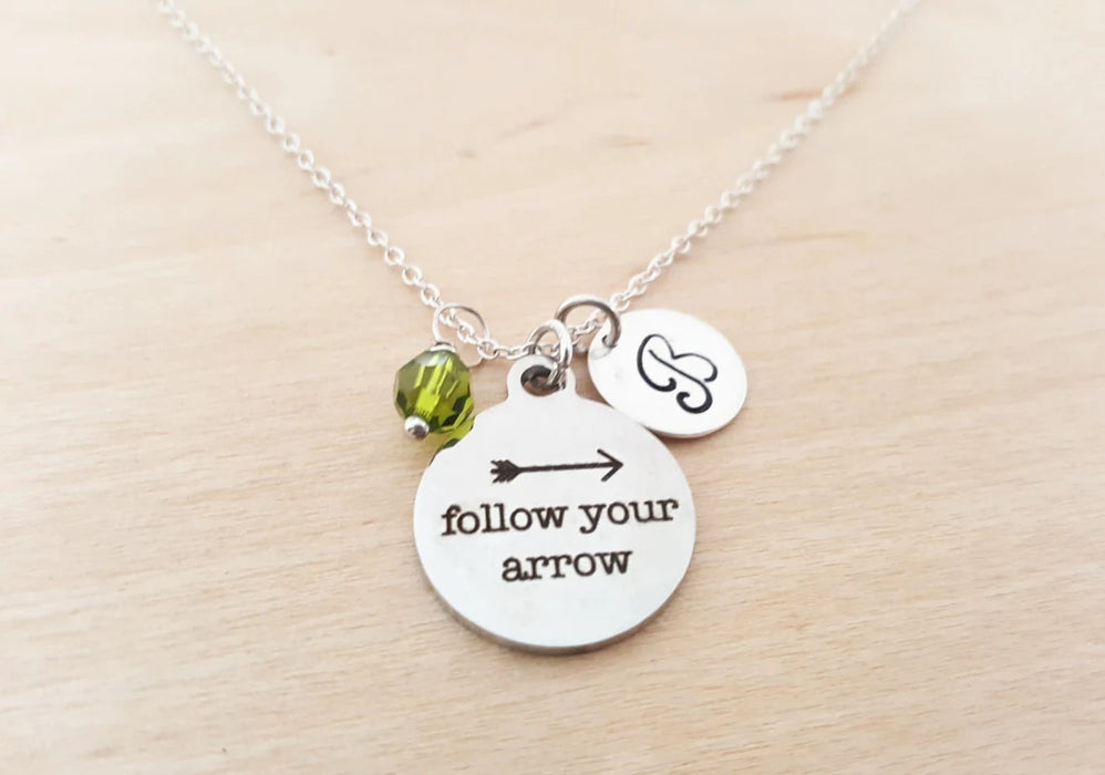 Follow Your Arrow Necklace – Sterling Silver with Birthstone & Initial Charm