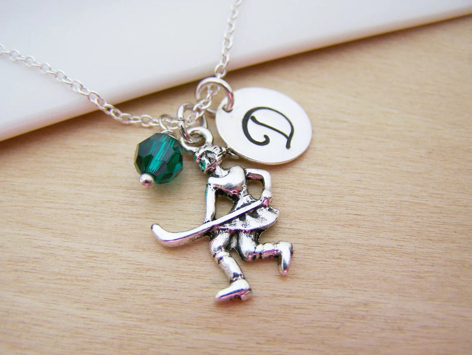 Field Hockey Necklace – Sterling Silver with Birthstone & Initial Charm