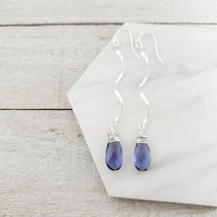 Iolite Quartz Spiral Earrings - Sterling Silver Dangle Earrings