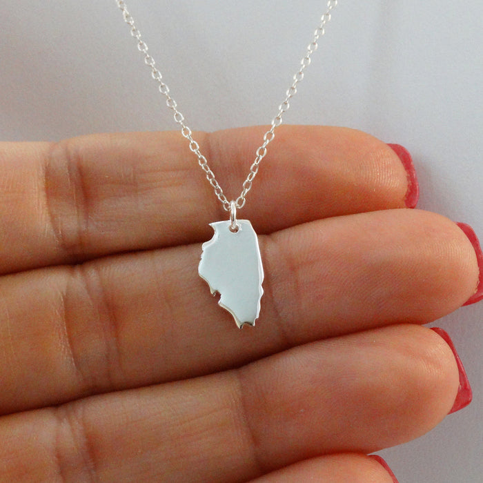 Illinois State Necklace – Sterling Silver IL Charm on 16" Chain