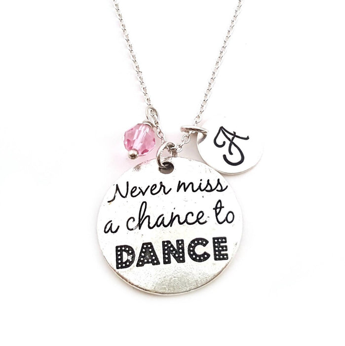 Never Miss a Chance to Dance Necklace – Sterling Silver with Birthstone & Initial Charm