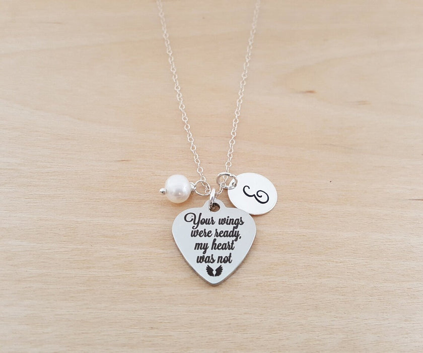 Your Wings Were Ready, My Heart Was Not Necklace – Sterling Silver with Birthstone & Initial Charm