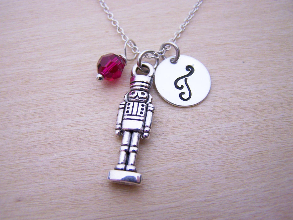 Nutcracker Necklace – Sterling Silver with Birthstone & Initial Charm