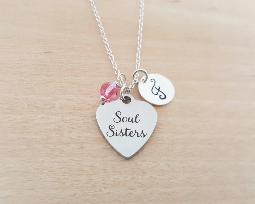 Soul Sisters Necklace – Sterling Silver with Birthstone & Initial Charm