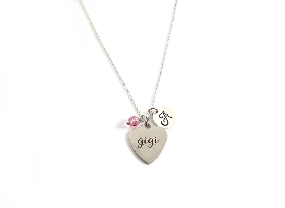 Gigi Necklace – Sterling Silver with Birthstone & Initial Charm
