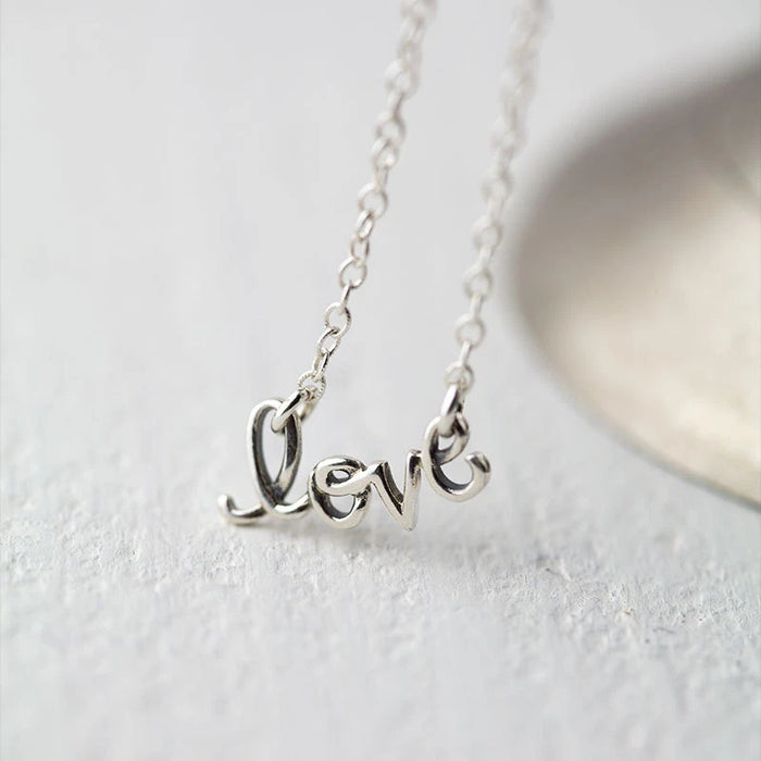 Love Script Necklace – Sterling Silver, 16" Dainty Chain