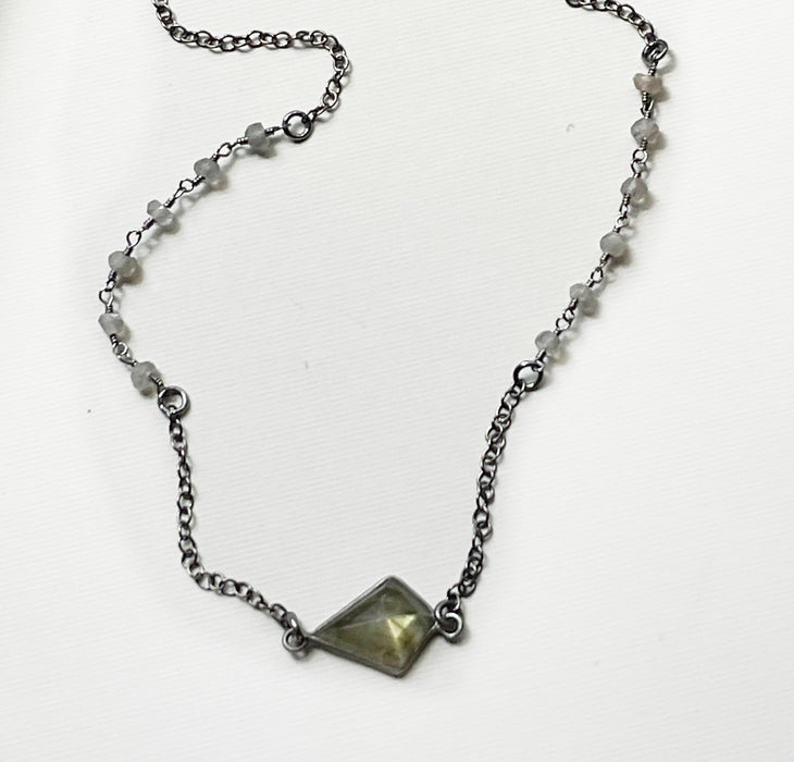 OOAK Oxidized Sterling & Labradorite Necklace – 18 Inch