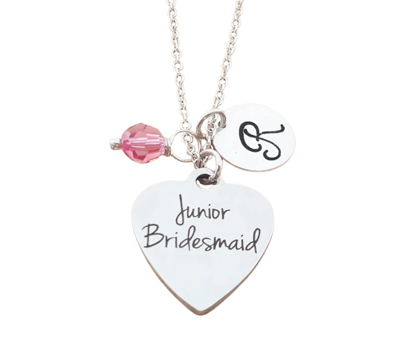 Junior Bridesmaid Necklace – Sterling Silver with Birthstone & Initial – Flower Girl Gift