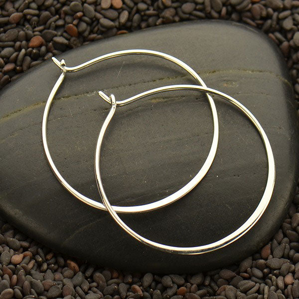Sterling Silver Half Hammered Circle Hoop Earrings – 30mm