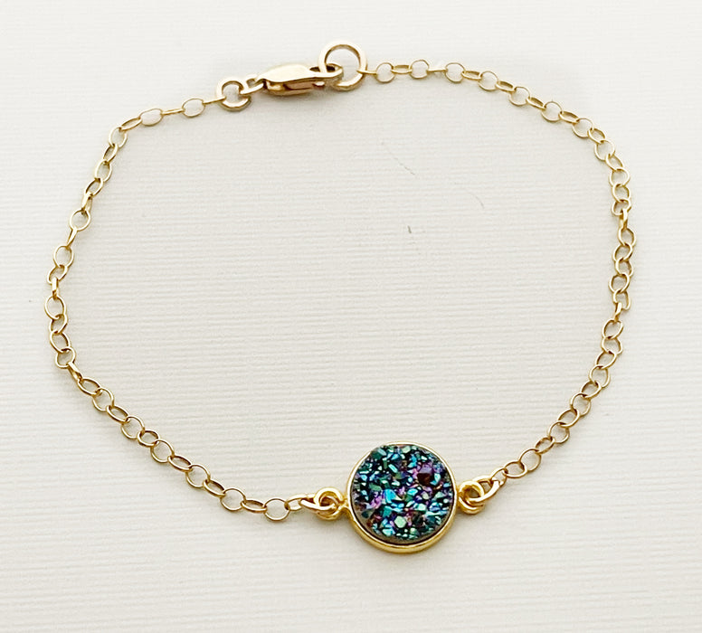 Rainbow Druzy Bracelet – 14k Gold Filled, 7.75 Inch