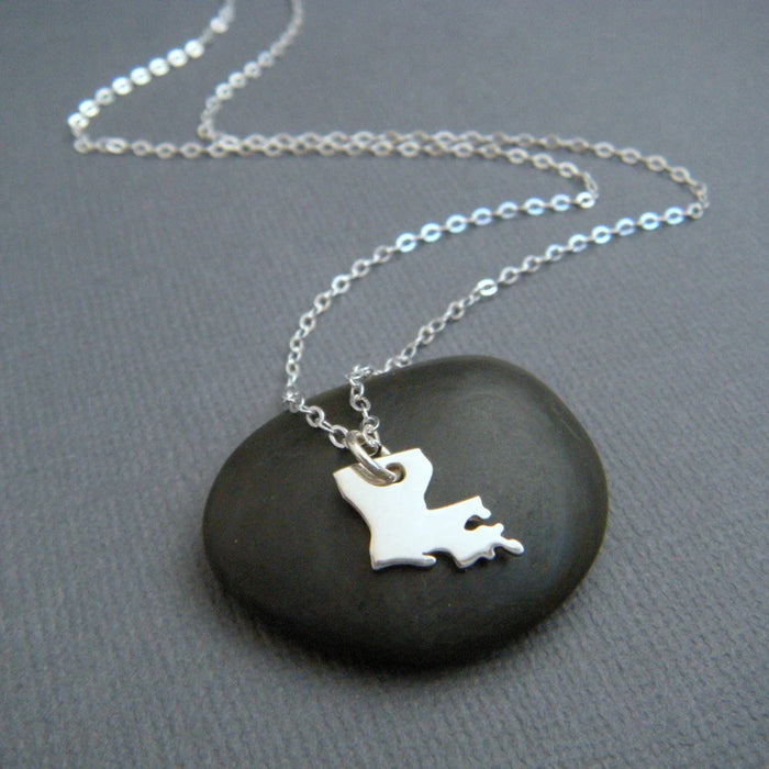 Tiny Louisiana State Necklace – Sterling Silver LA Charm on 16" Chain