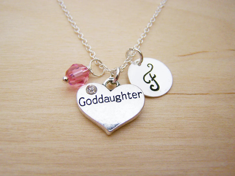 Goddaughter Necklace – Sterling Silver with Birthstone & Initial Charm