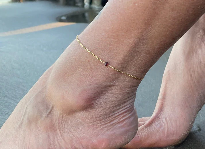 Dainty Garnet Anklet – 14k Gold Filled or Sterling Silver