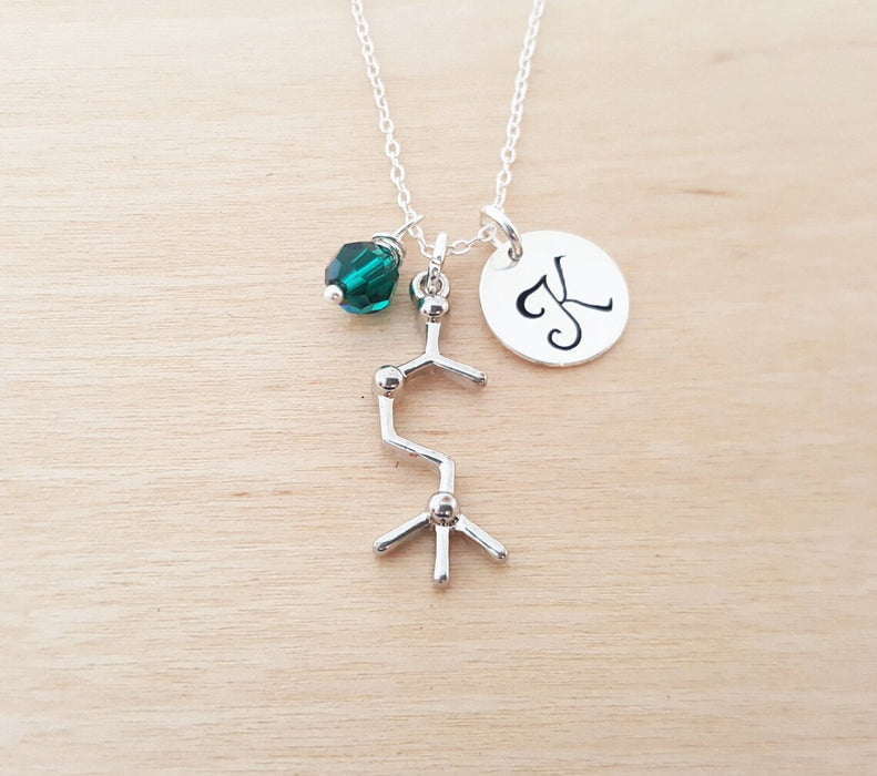 Personalized Acetylcholine Necklace – Sterling Silver Chain with Birthstone & Initial