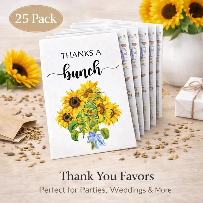 Thanks a Bunch Seed Packets – 25 Pack | Sunflower or Wildflower Seeds | Thank You Favors | Employee Appreciation