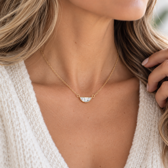 OOAK Howlite Half Moon Necklace – 14K Gold Filled
