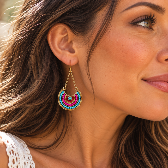 Colorful Boho Half-Moon Earrings – Gold Filled