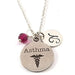 Necklace with 'Asthma' pendant and red bead on a white background