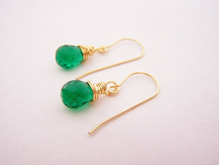 Emerald Hydro Quartz Briolette Drop Gold Filled Earrings