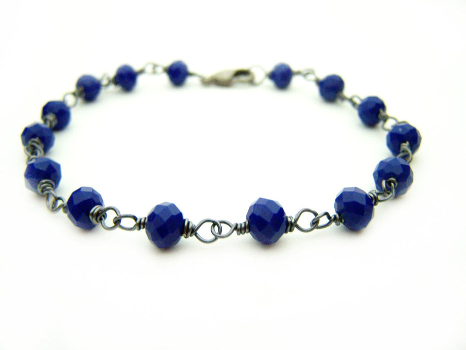 Blue Czech Crystal Oxidized Sterling Silver Bracelet