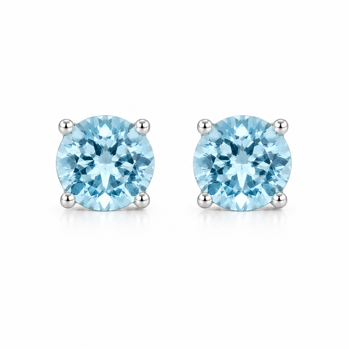 5mm Natural Aquamarine Stud Earrings in 14K White Gold