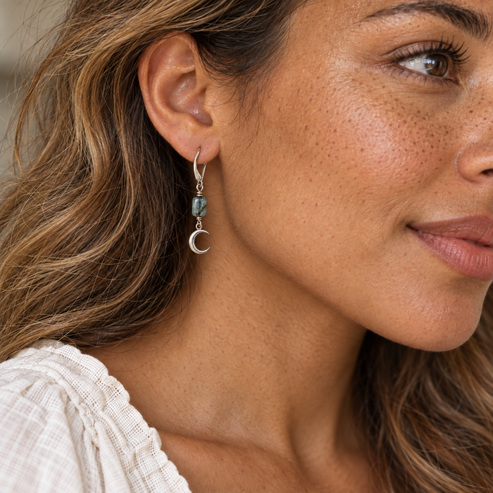 Kyanite Crescent Moon Earrings in Sterling Silver