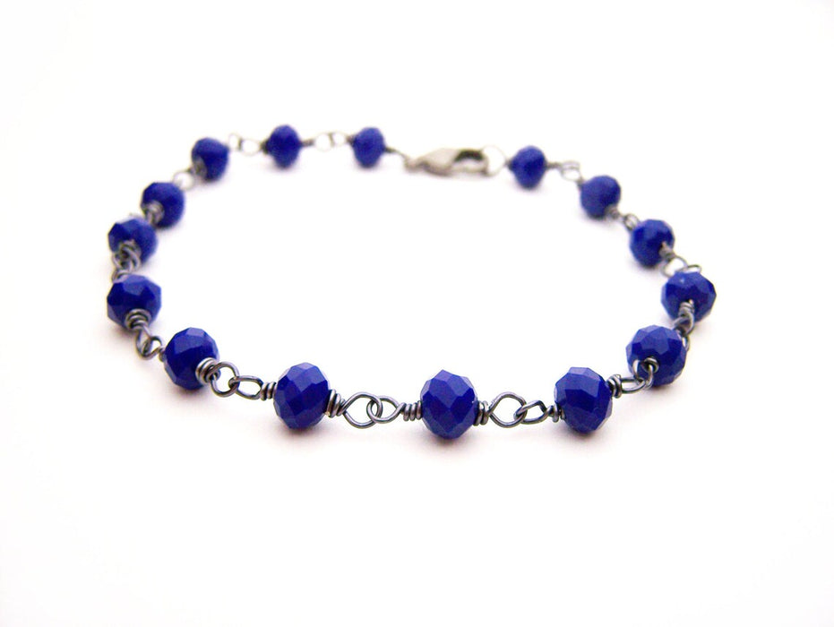 Blue Czech Crystal Oxidized Sterling Silver Bracelet