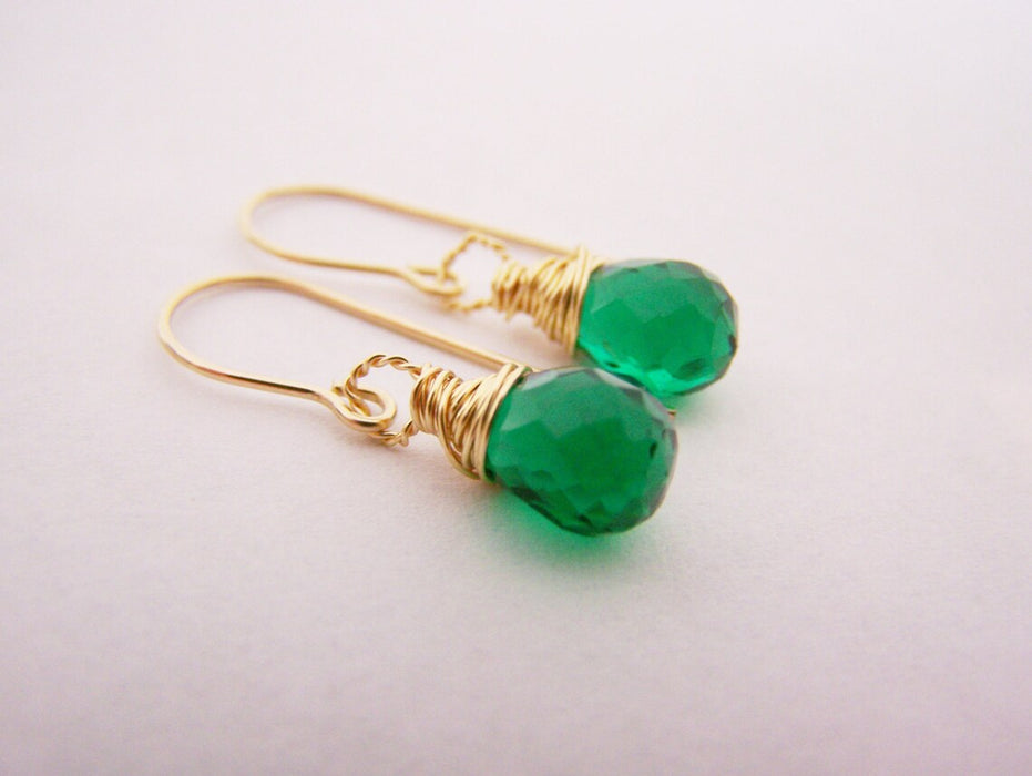 Emerald Hydro Quartz Briolette Drop Gold Filled Earrings