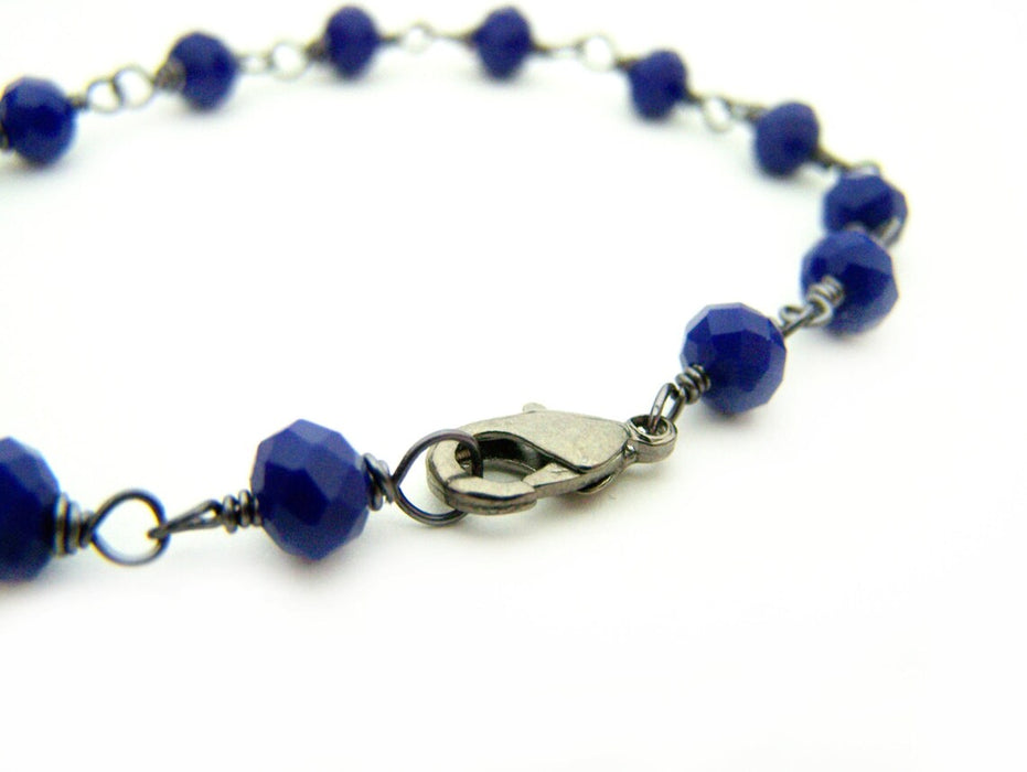 Blue Czech Crystal Oxidized Sterling Silver Bracelet