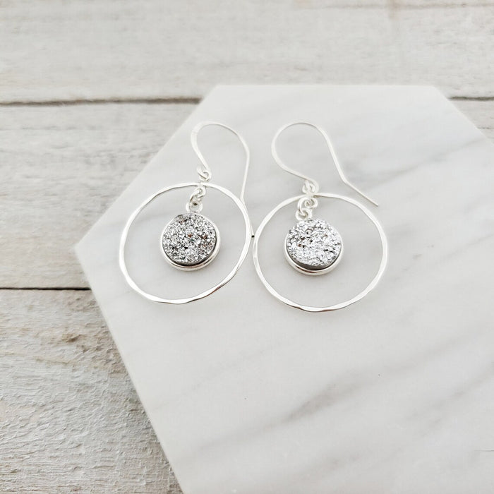 Silver Druzy Halo Earrings