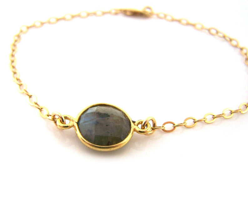 Labradorite Gemstone Gold Filled Chain Dainty Bracelet