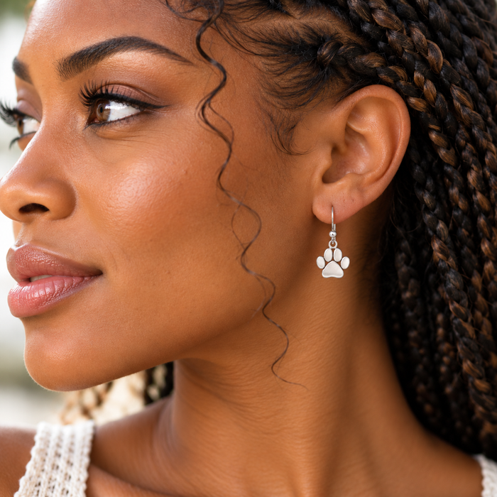 Sterling Silver Paw Print Dangle Earrings
