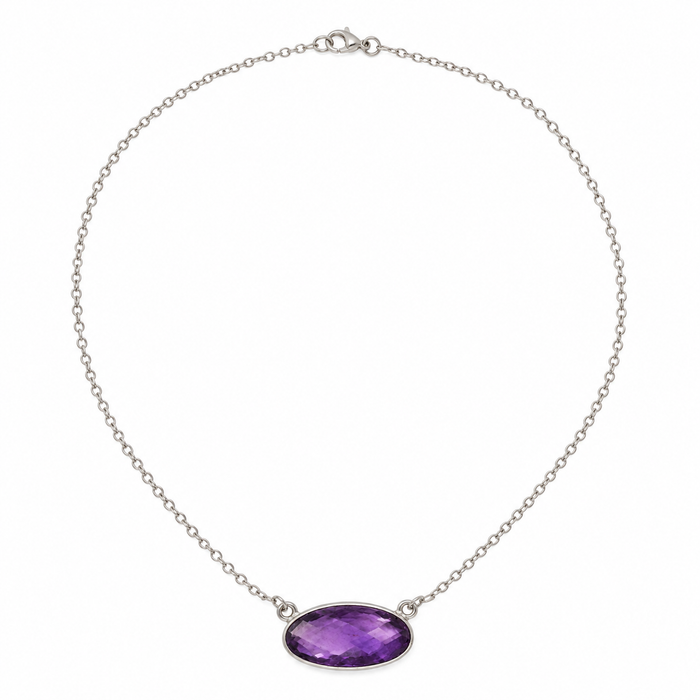 OOAK Faceted Amethyst Oval Necklace – Sterling Silver