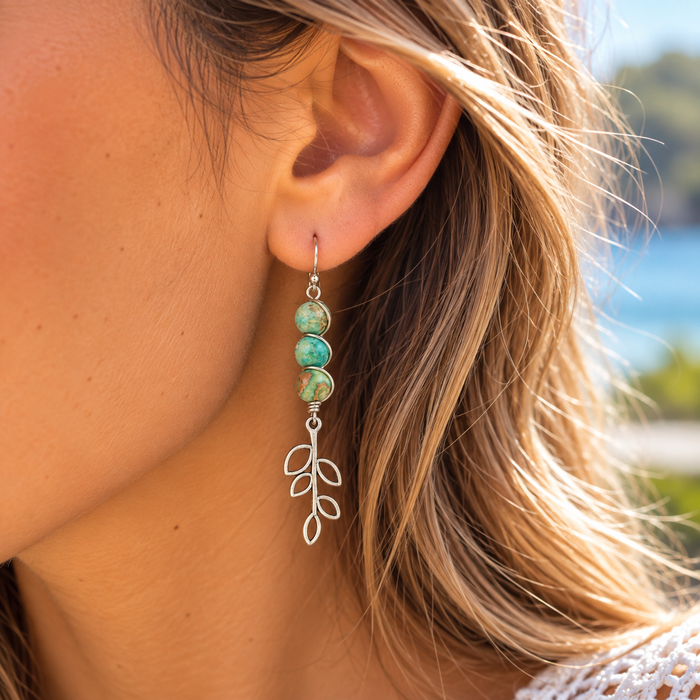 Aqua Terra Jasper & Pewter Tree Earrings