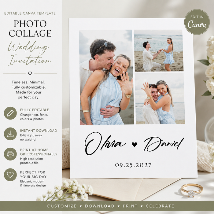 Photo Collage Wedding Invitation Template | Editable Canva Wedding Invite