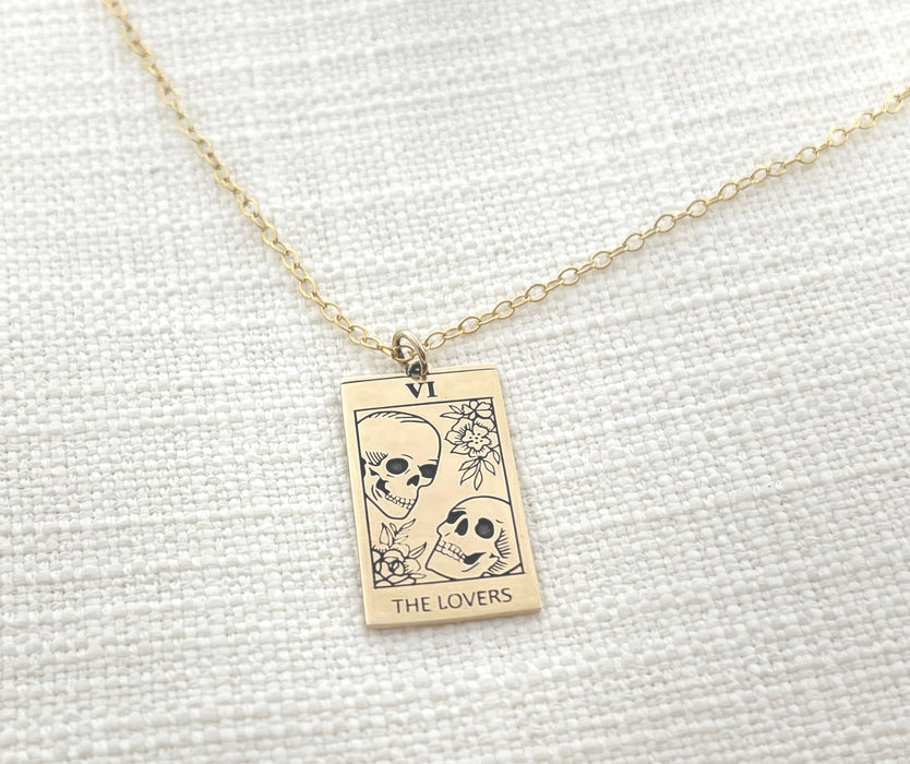 Tarot Card The Lovers Charm - 14k Gold Filled Necklace - Handmade Jewelry