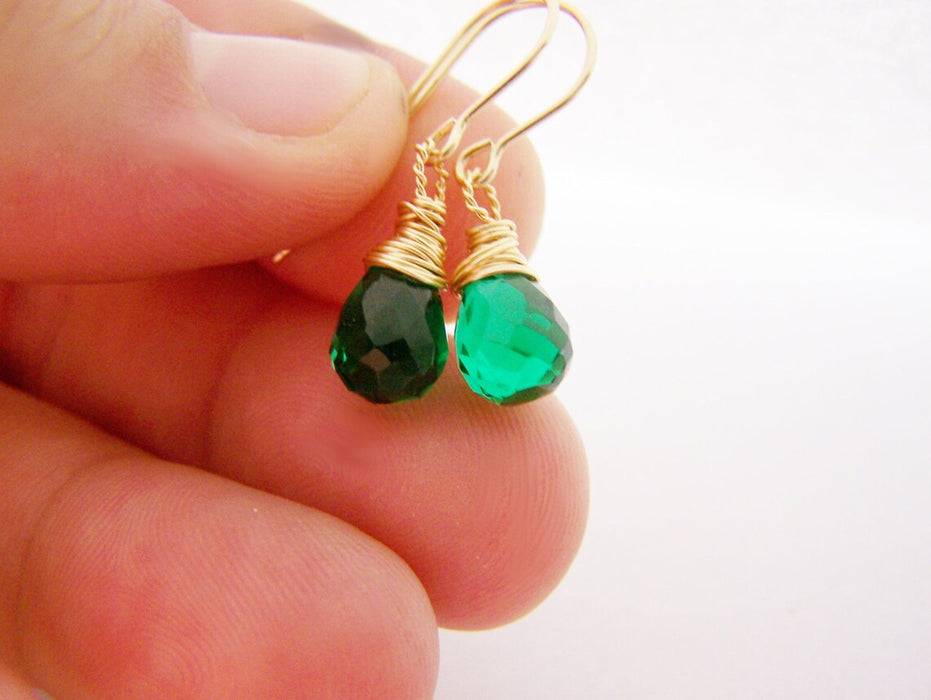 Emerald Hydro Quartz Briolette Drop Gold Filled Earrings