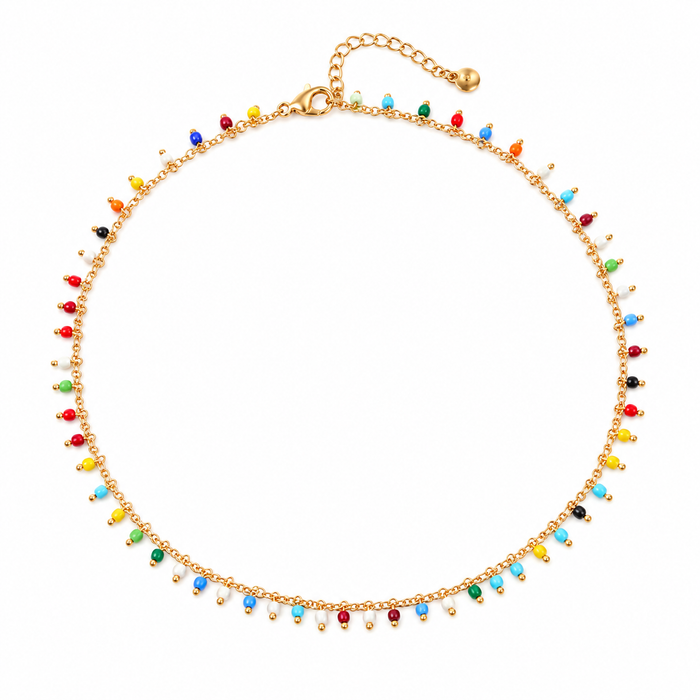 Rainbow Seed Bead Fringe Choker Necklace