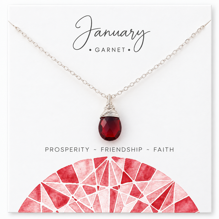 Garnet January Birthstone Necklace – Sterling Silver