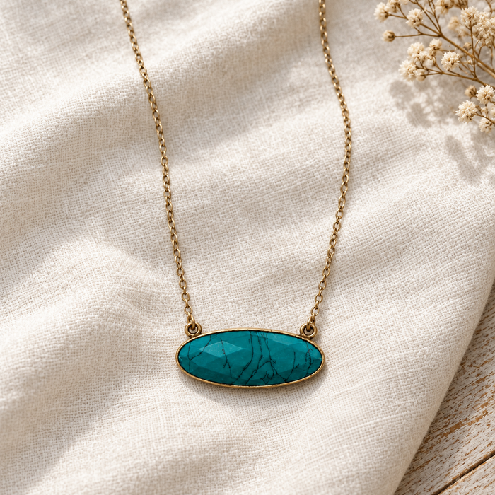 Turquoise Oval Necklace – 14k Gold Filled