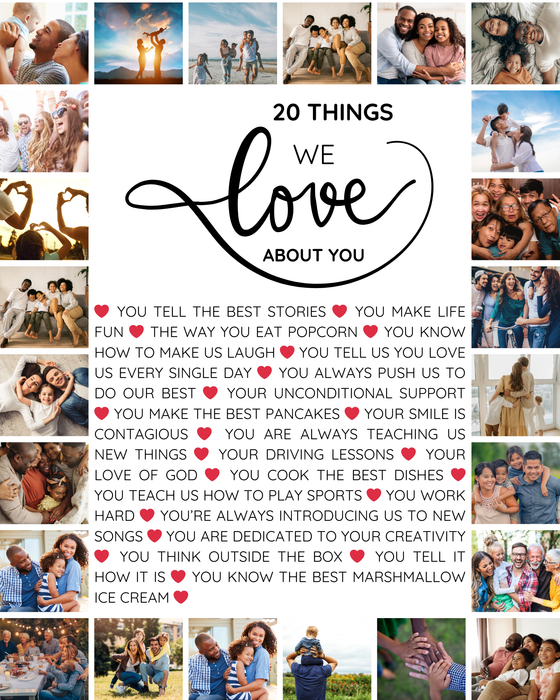 20 Things We Love About You – 20th Birthday Canva Wall Art Template