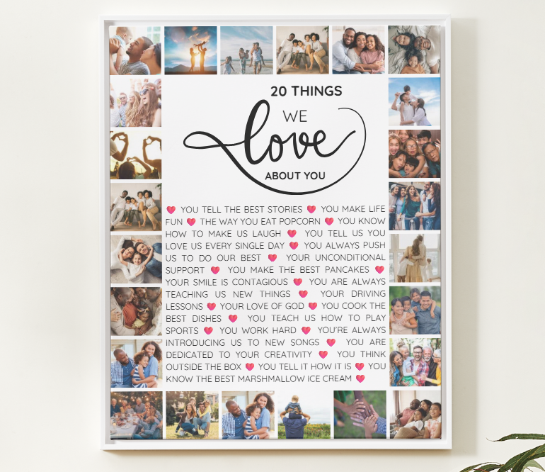 20 Things We Love About You – 20th Birthday Canva Wall Art Template