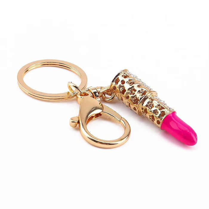 Pink Rhinestone Lipstick Bag Charm & Keychain