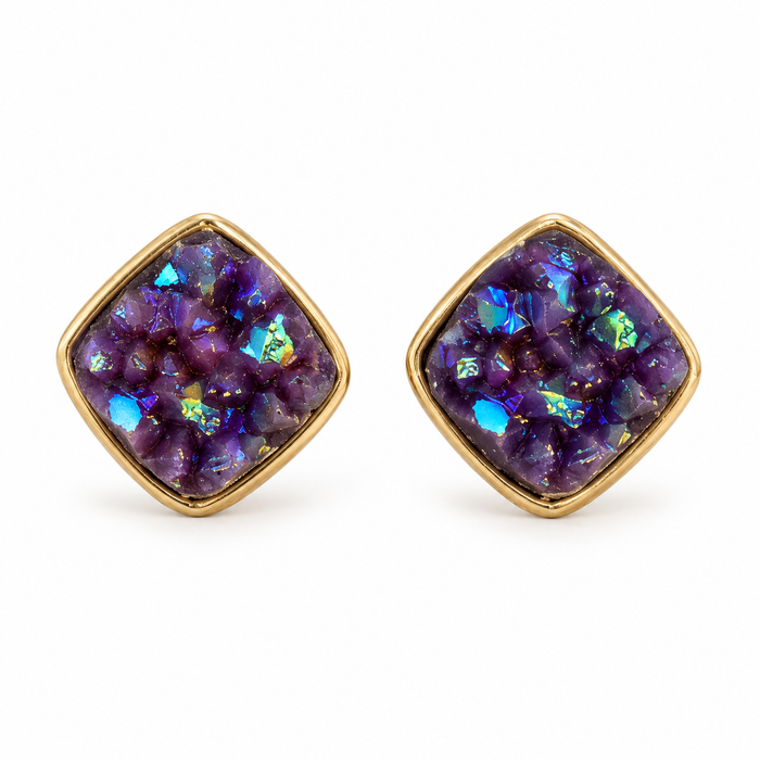 Purple Faux Druzy Gold-Plated Stud Earrings